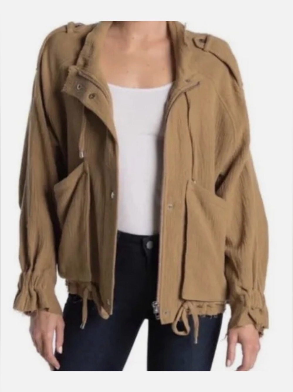 NEW BlankNYC Cotton Voile Gauze Bomber Jacket - Tan - size S